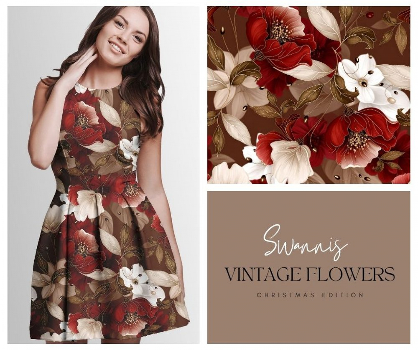"Swannis Kollektion": Vintage Flowers Christmas Edition I Modal French Terry I mit Überbreite
